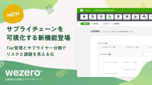 パルコデジタルマーケティング、ESG連携クラウド「wezero」にサプライチェーン可視化機能を追加