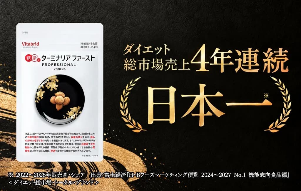 「ターミナリアファースト」がダイエット総市場で4年連続売上日本一を達成